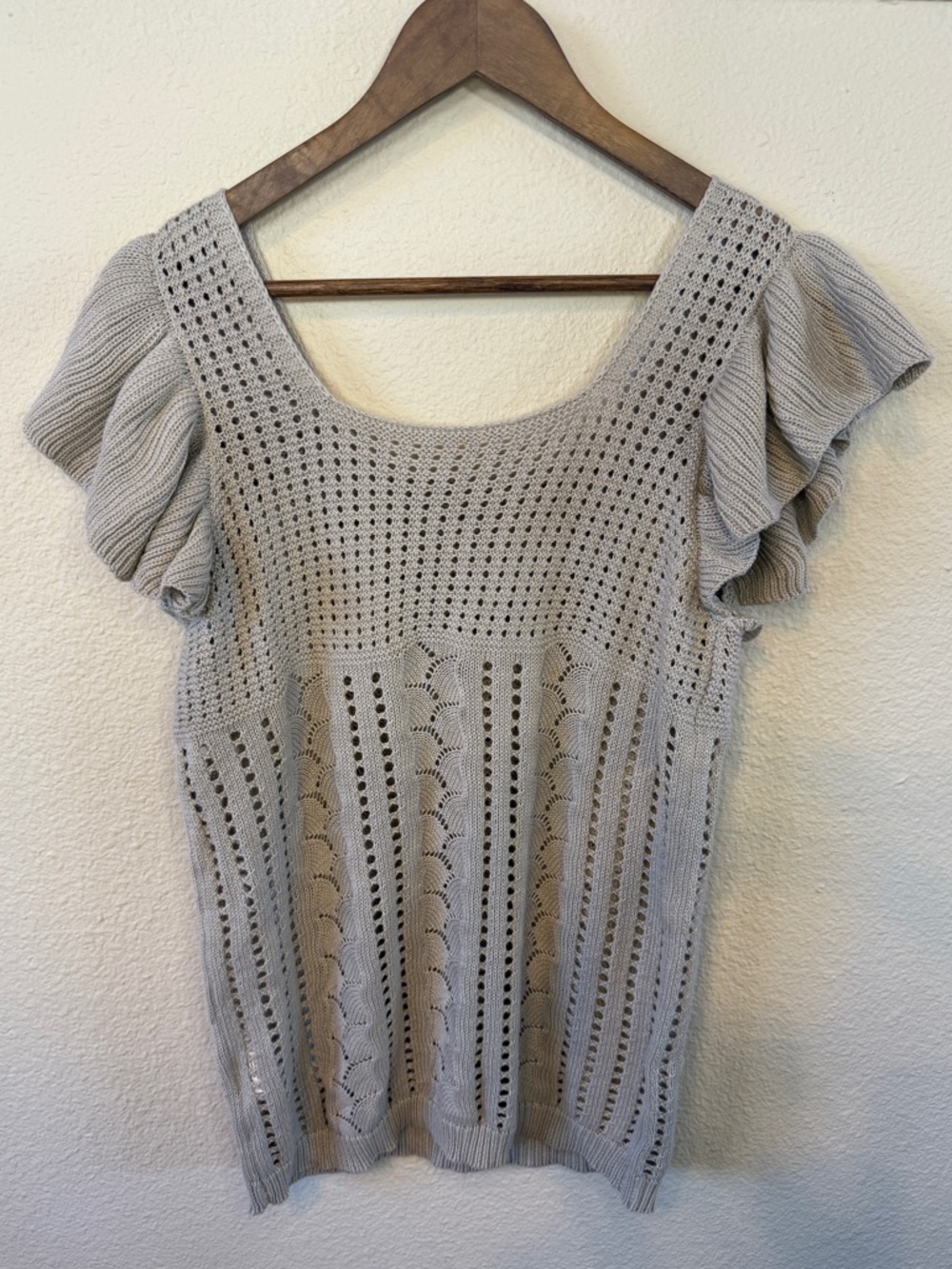 Flutter Sleeve Knit Top, in Tan, Size Large - Picture 14 of 14